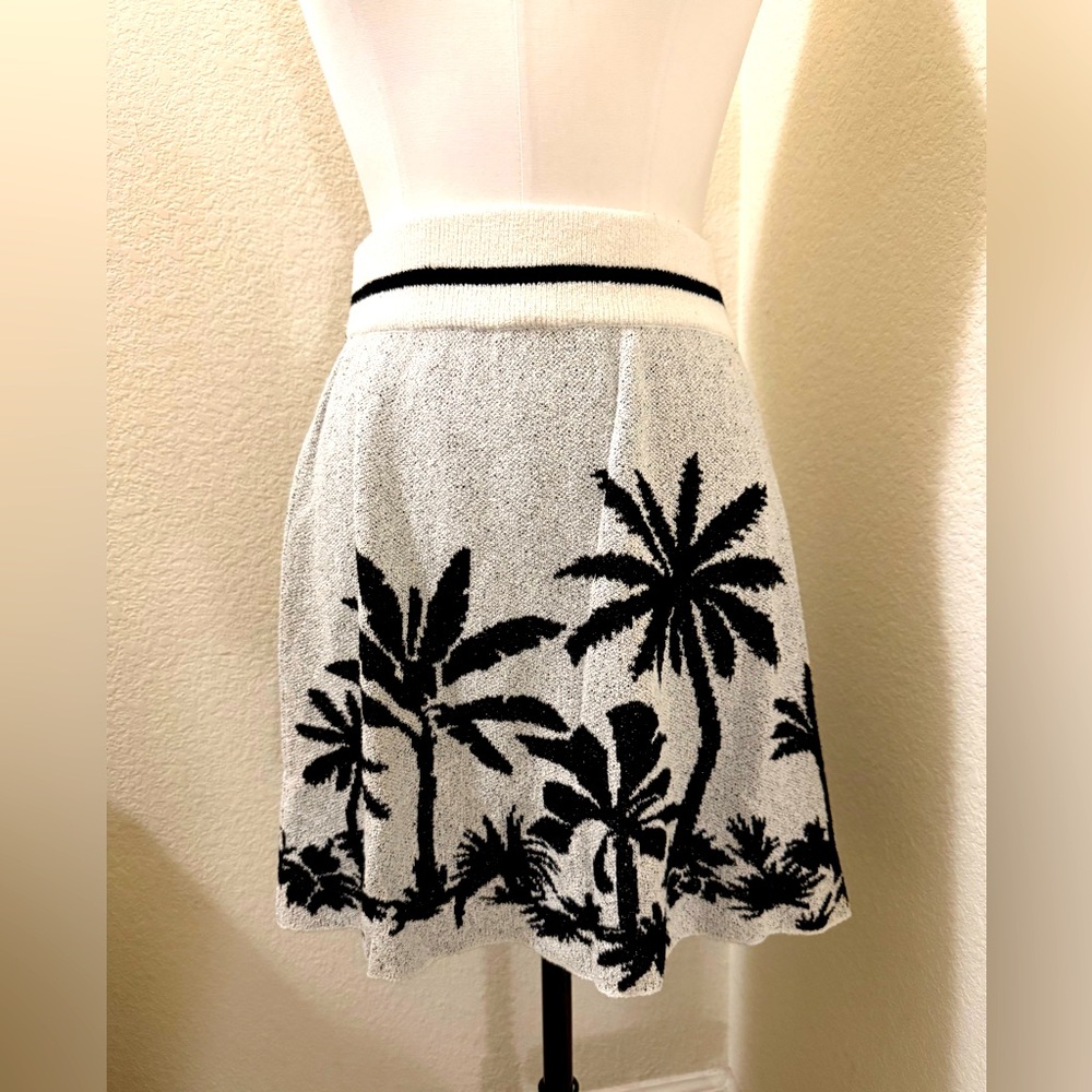 MINNIE ROSE - Palm Tree Silk Blend Skirt - Size S